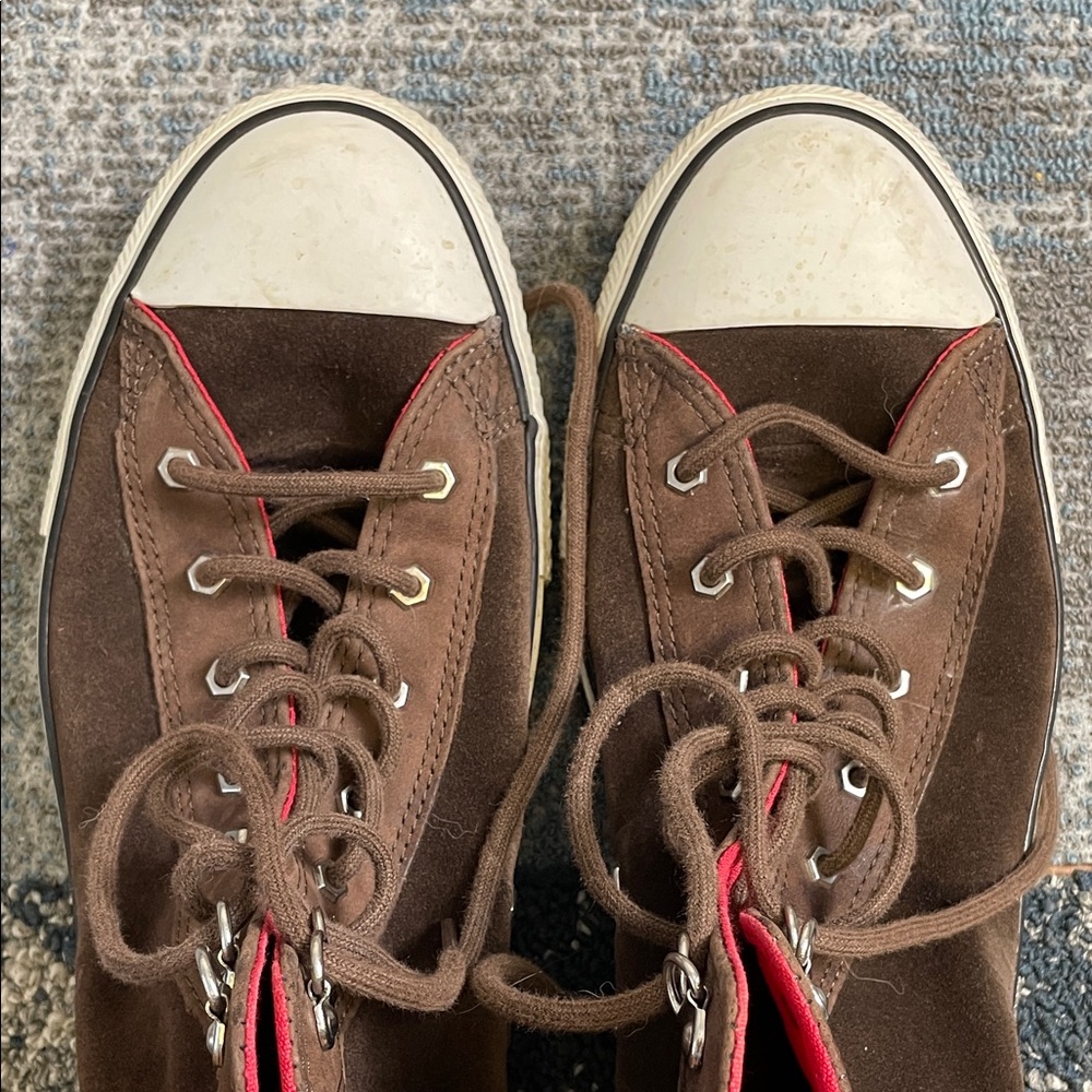 Converse Brown Suede High-Top Sneakers with Red Lining, VGC - Picture 6 of 8